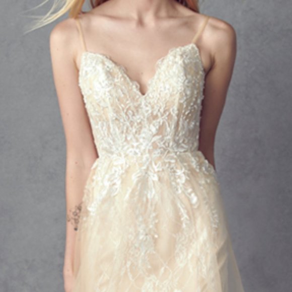 NEW FLOOR LENGTH OFF THE SHOULDER SLEEVELESS DRESS EMBROIDERED WITH LACE JT 249 - Picture 5 of 9